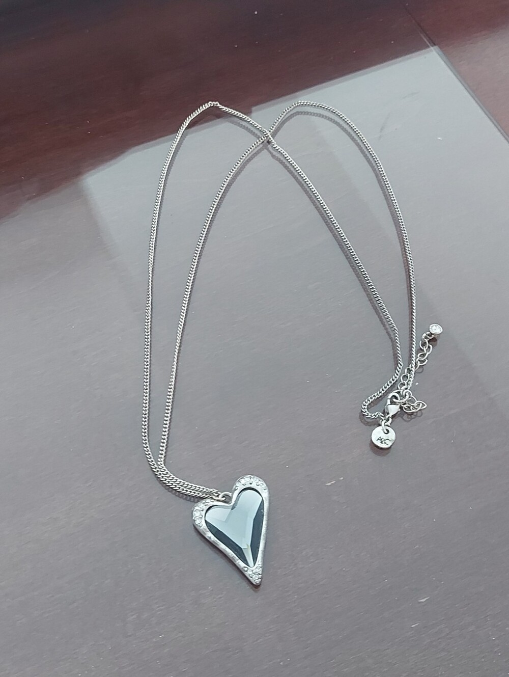 Silver Heart Pendant Necklace with Black Stone